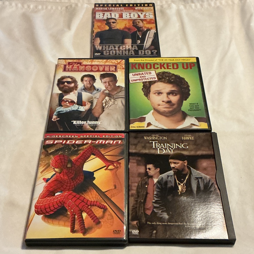 Mixed DVD Movie Lot of 5 – Spider-Man, Training Day, The Hangover & More